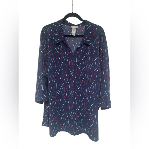 Catherines Dark Blouse with Colorful Pencil Pattern GUC 3X 26/28W - Picture 1 of 4
